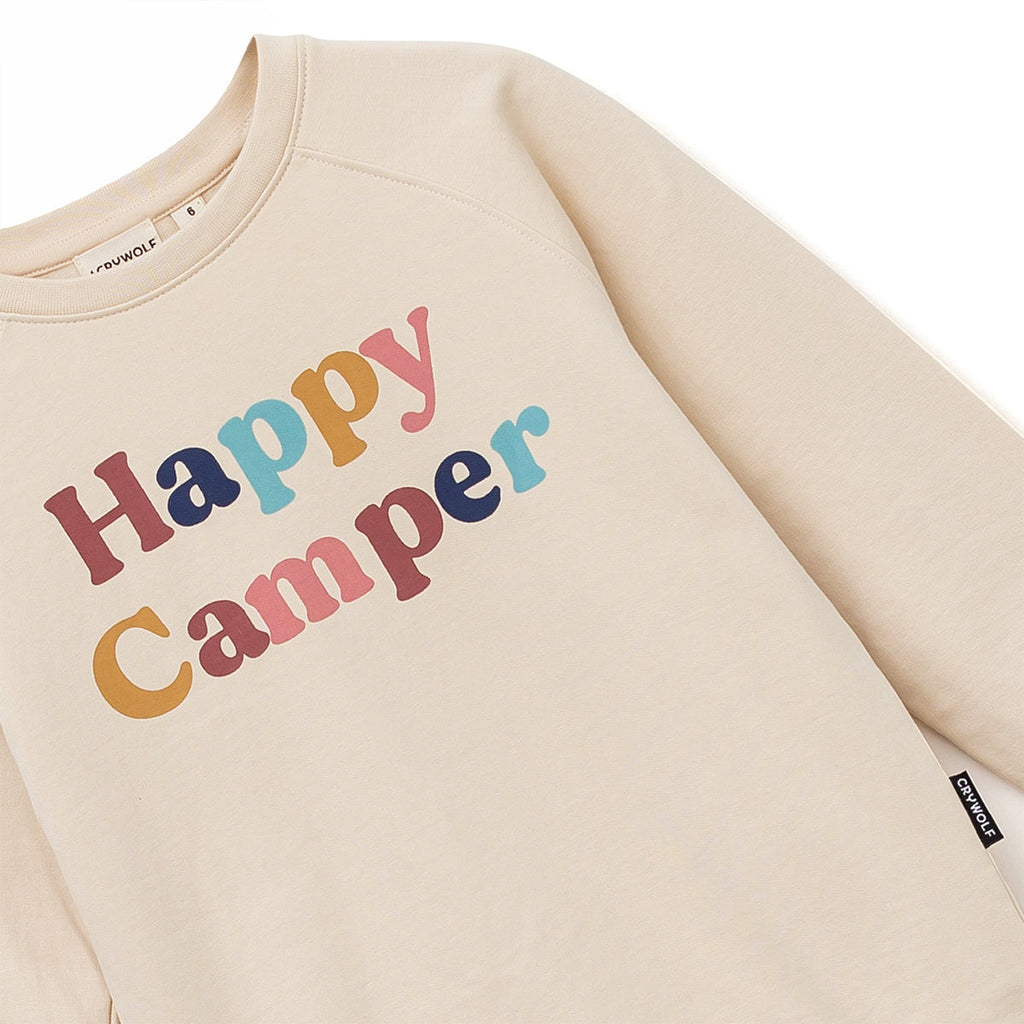 Crywolf Organic Sweater Happy Camper Close Up Branding Detail View