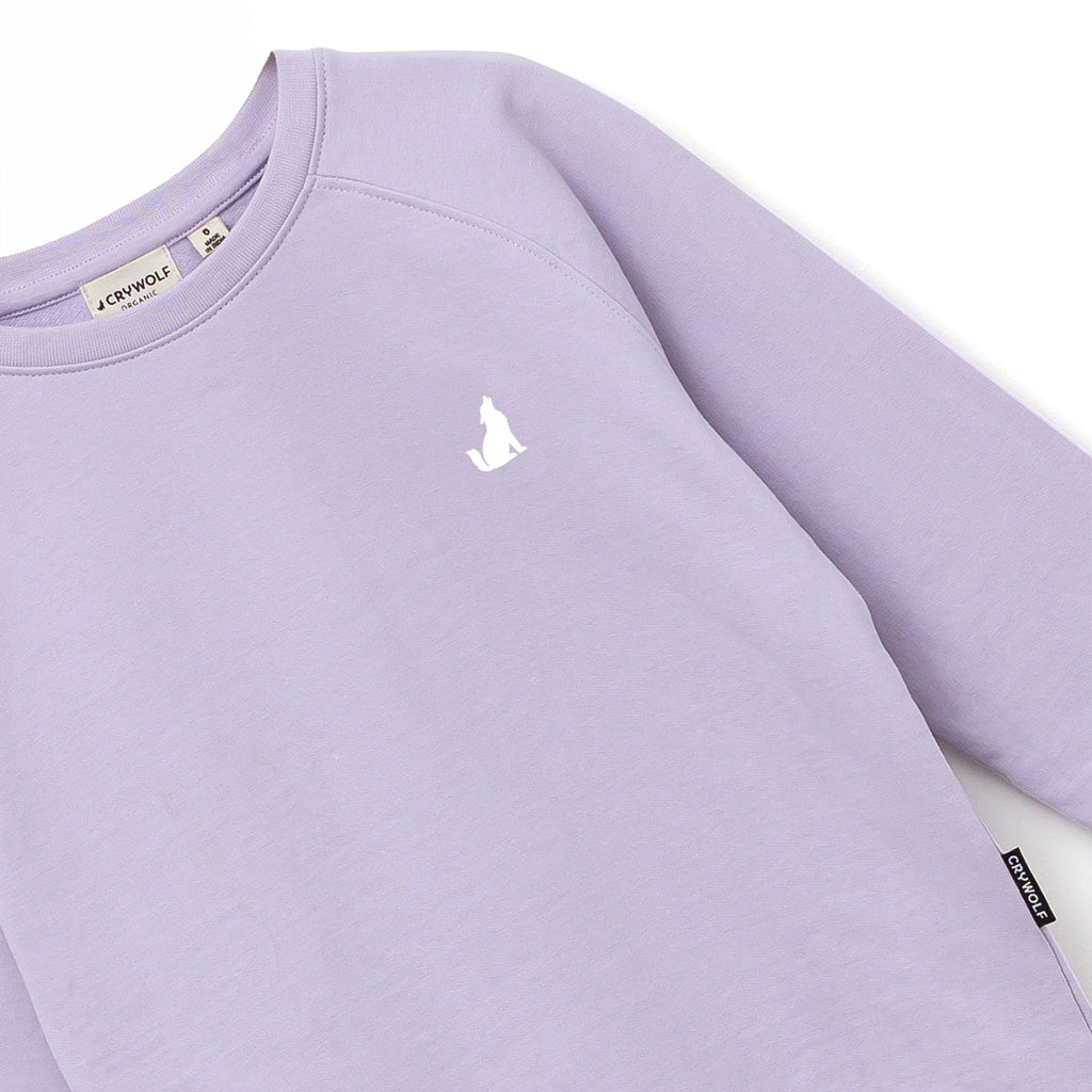 Organic Sweater Lilac Close Up View Of Branding